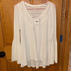 Free People Cream Lace Detail Blouse